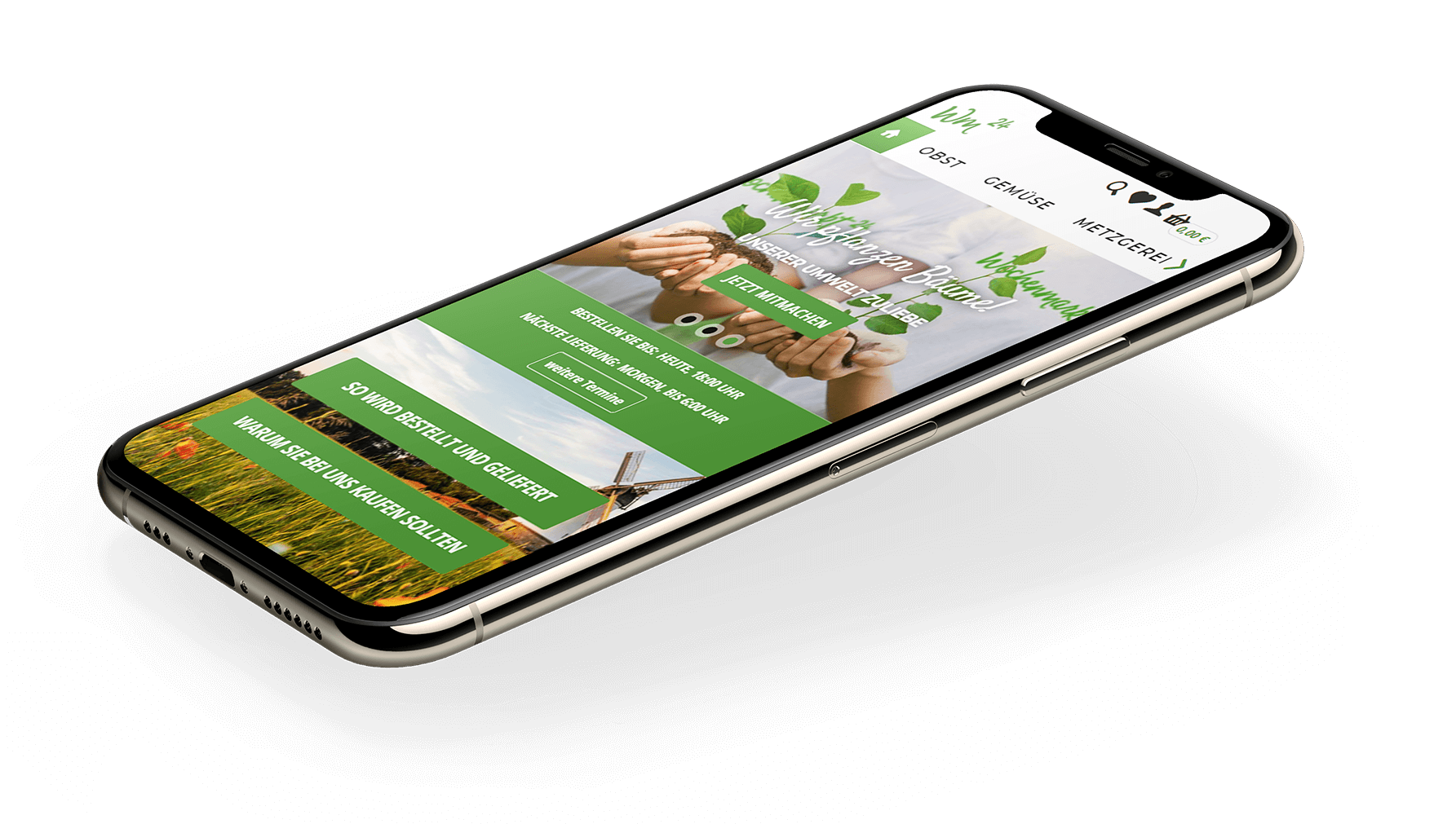 wochenmarkt24-Webseite auf einem Smartphone